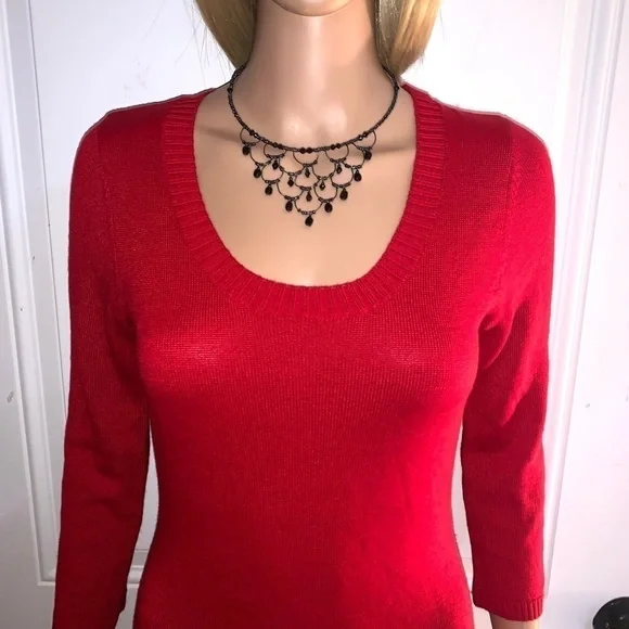 Calvin Klein three-quarter sleeve sweater dress Cherry Red Medium - Picture 3 of 8